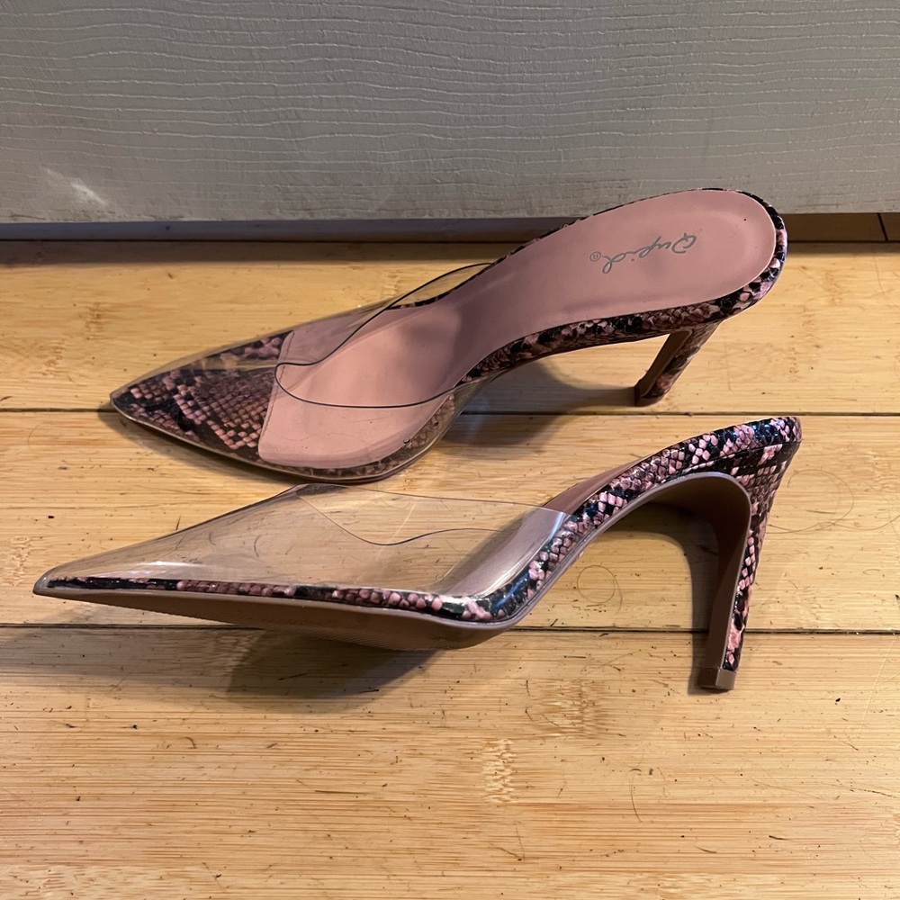 Snake Print Clear Mules